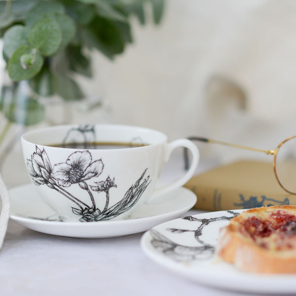 Botanical Fine Bone China Blossom Cappuccino Cup Saucer